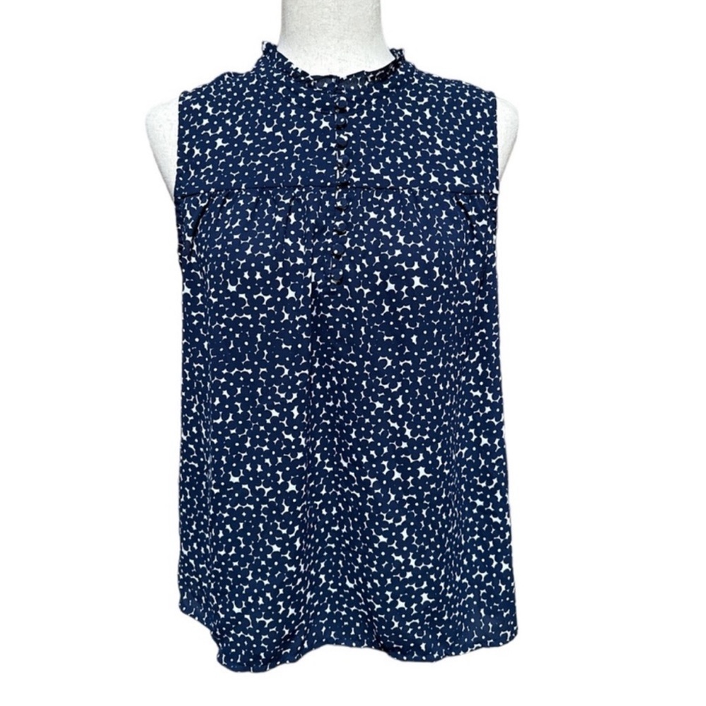 J.Crew Sleeveless button-front ruffleneck popover in navy floral